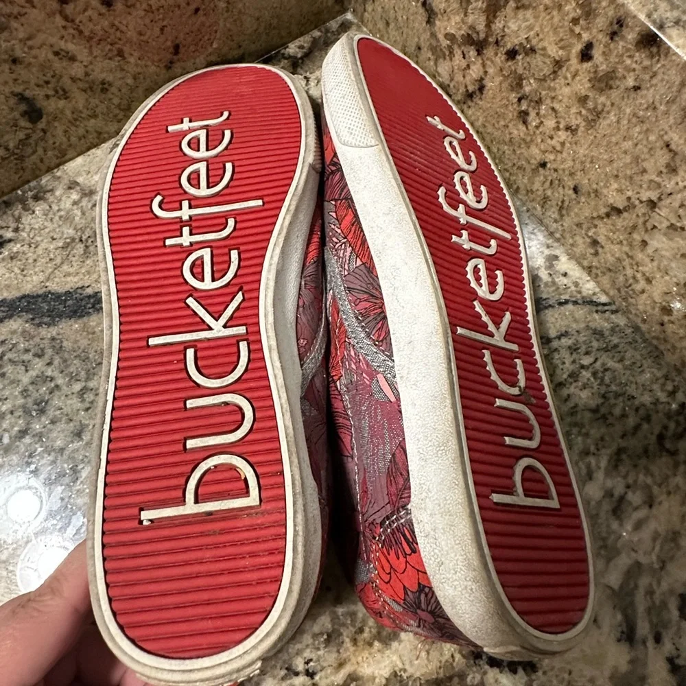 Bucket Feet Red and Gray‎ Sneakers with Floral Pattern